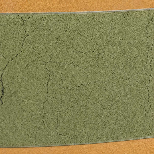 Close-up of a green textured surface with a brown border