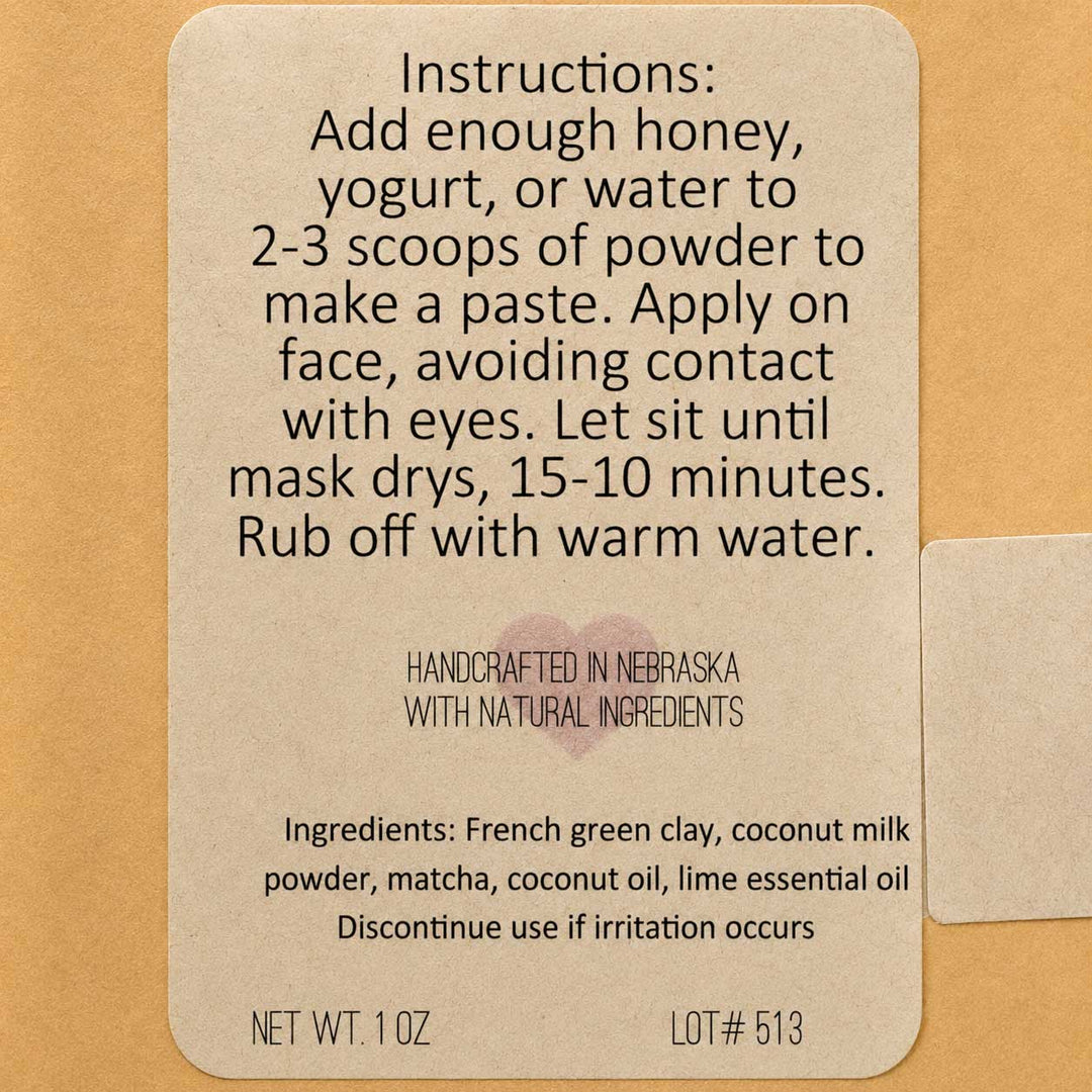 Instructions for a face mask on a brown card with natural ingredients listed.