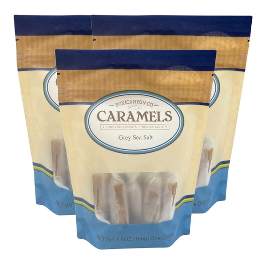 Grey Sea Salt Caramels | Pack of 3 | 12 Caramels | Boxicanyon Caramels