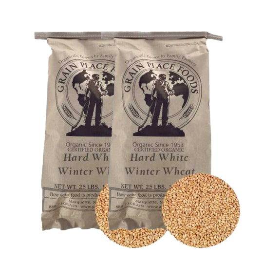 Organic Rolled Hard White Winter Wheat | Pack of 2 | 25 lb | Non-GMO | Grain Place Foods