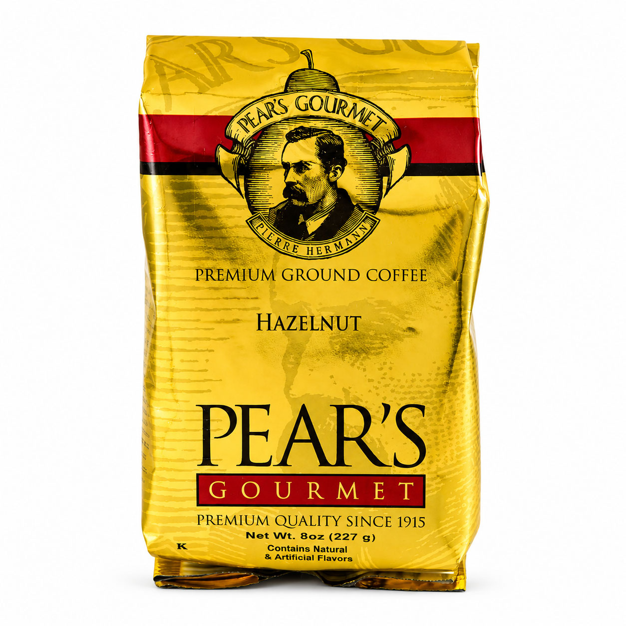 Pear's Gourmet Hazelnut coffee bag on a white background