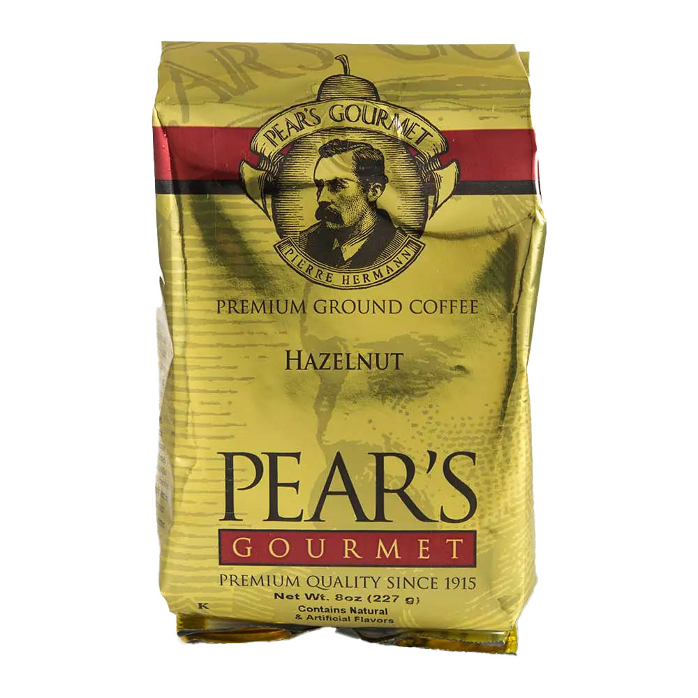 Pear's Gourmet Hazelnut coffee package on a white background