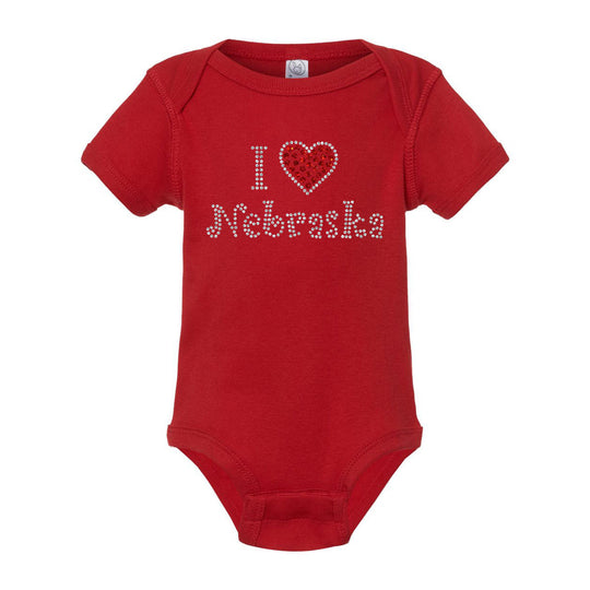 "I ❤️ Nebraska" Rhinestone Baby Onesie | Multiple Sizes | Nature Finds & Designs