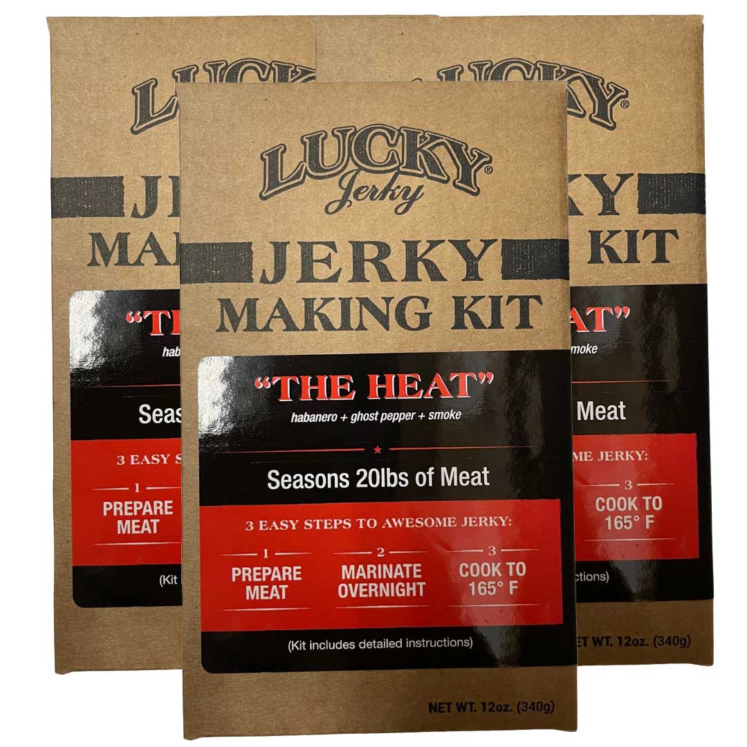 Lucky Jerky Making Kit packaging with 'The Heat' seasoning label on a white background
