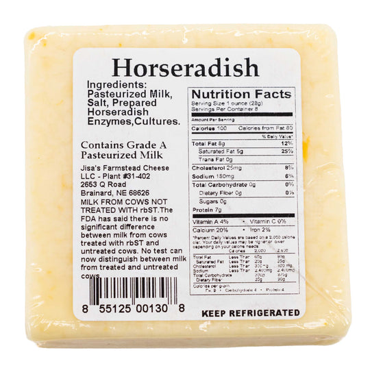Horseradish Cheese Block | Pack of 6 | 8 oz | Jisa's Farmstead Cheese