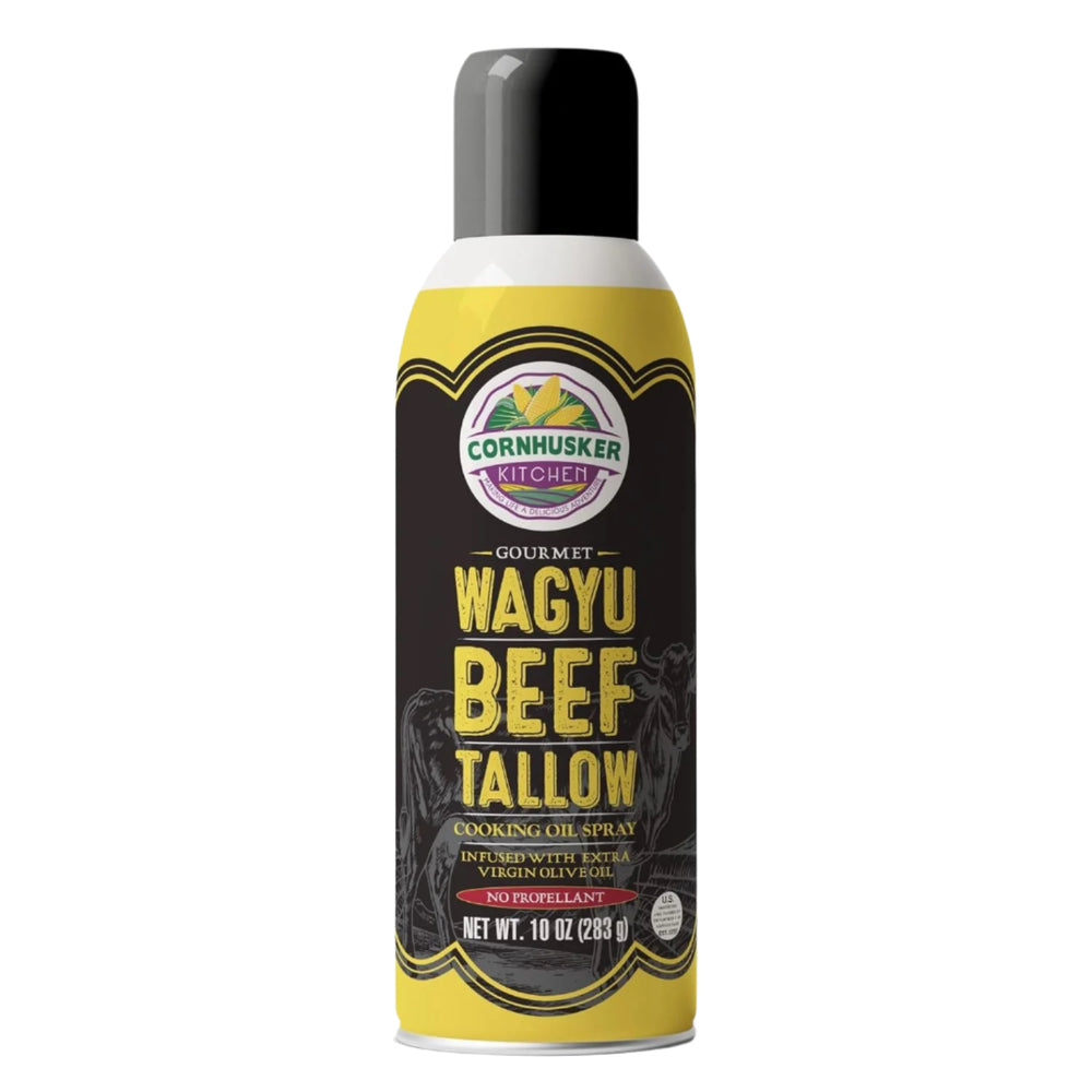 Cornhusker Kitchen Wagyu Beef Tallow cooking oil spray can on a white background