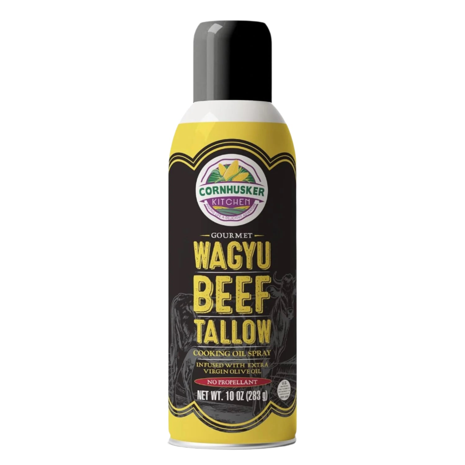 Cornhusker Kitchen Wagyu Beef Tallow cooking oil spray can on a white background