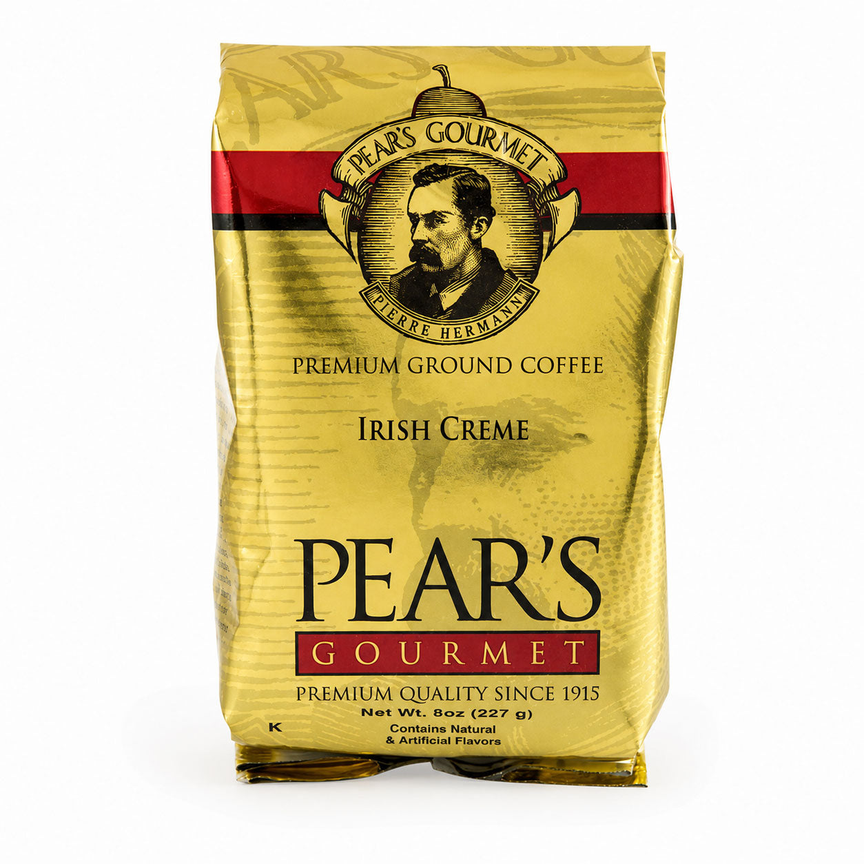 Pear's Gourmet Premium Ground Coffee Irish Creme package on a white background