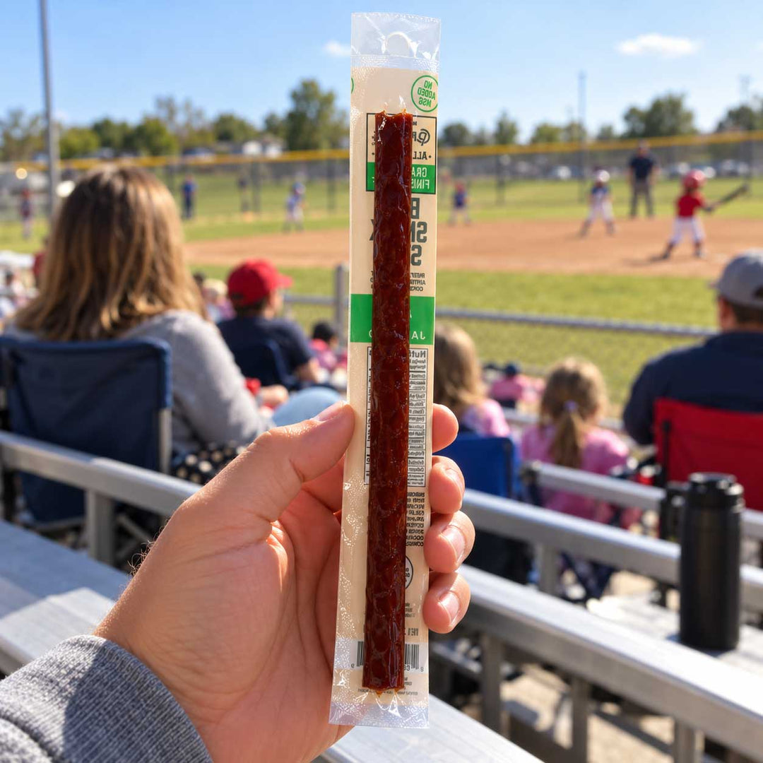 Jalapeno Beef Stick as a snack at a kid's baseball game