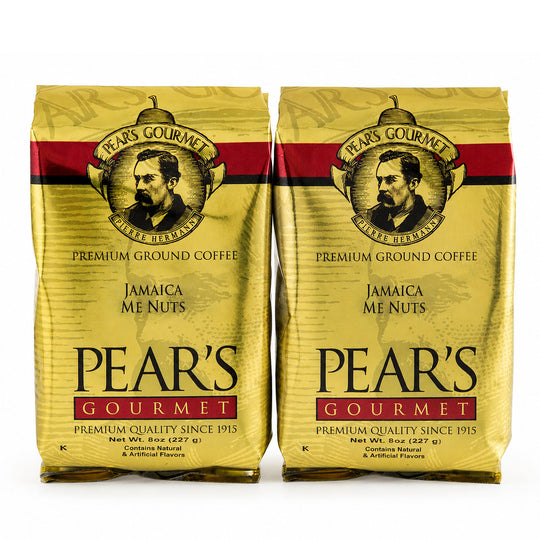 Two packages of Pear's Gourmet Premium Ground Coffee on a white background