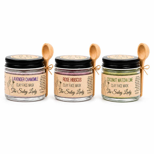 Three scents of clay face mask jars by the Salvy Lady