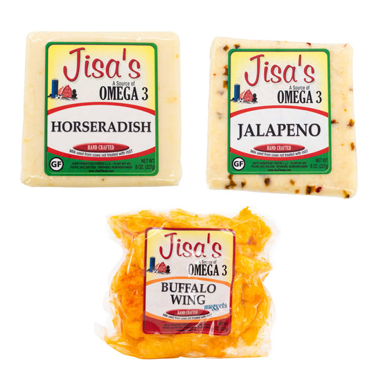 Cheese 3 Piece Sampler | Jalapeno, Buffalo Wing, Horseradish | Jisa's Farmstead Cheese