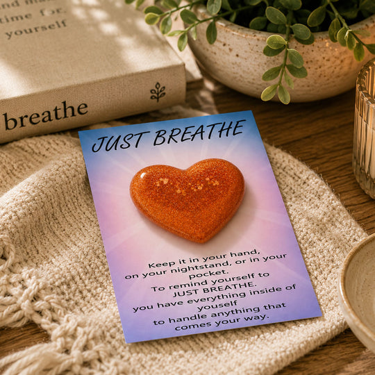Just breathe charm on table