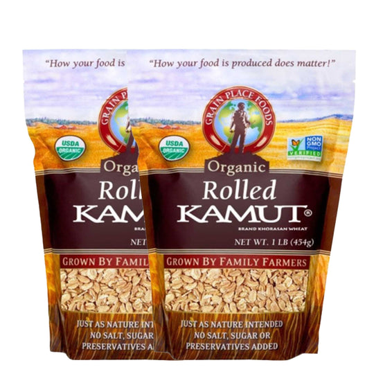 Organic Rolled Kamut Khorasan Wheat | 1 lb | Pack of 2 | Non-GMO | Grain Place Foods