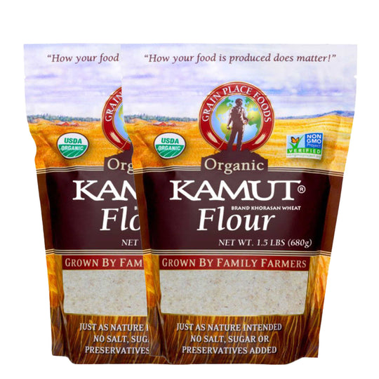 Organic Kamut Khorasan Wheat Flour | Pack of 2 | 1.5 lb | Non-GMO | Grain Place Foods