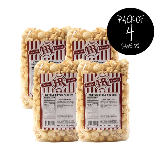 Kettle Popcorn | 5 oz. | Pack of 4 | Traditional Classic | Sweet & Salty Taste | Fair Popcorn | Made in Gibbon, NE | HR Poppin' Snacks