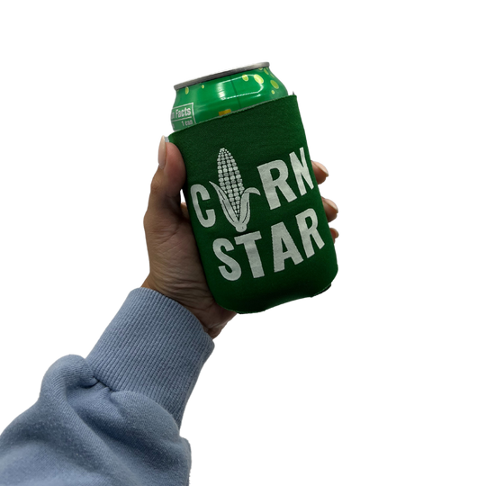 Printed Can Koozie | Corn Star Inspired Design | Green | Collapsible Foam Can Cooler