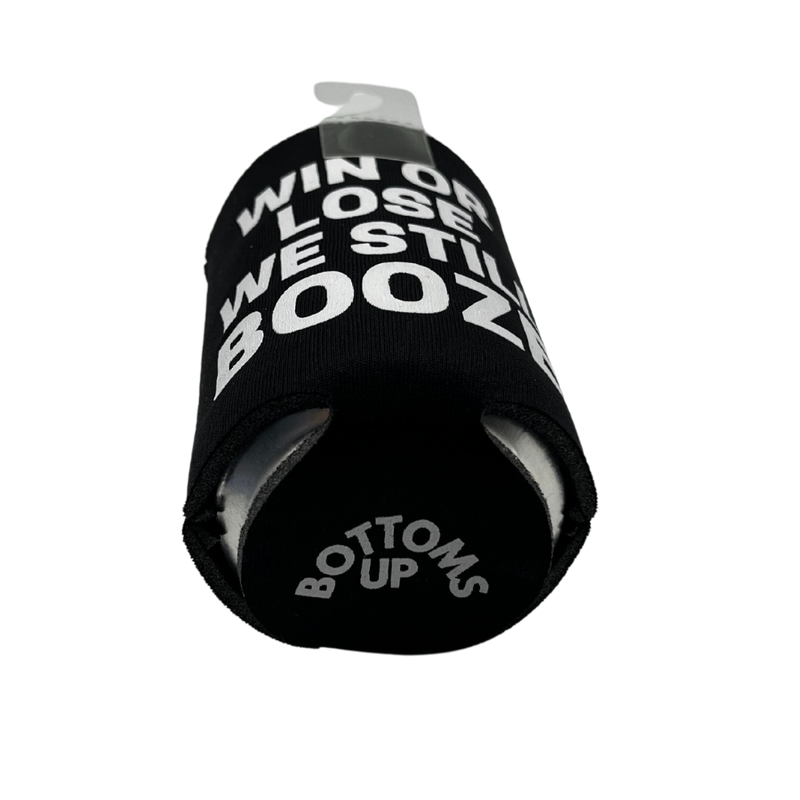 Printed Can Koozie | Win or Lose We Still Booze Inspired Design | Black | Collapsible Foam Can Cooler | Beer Lovers