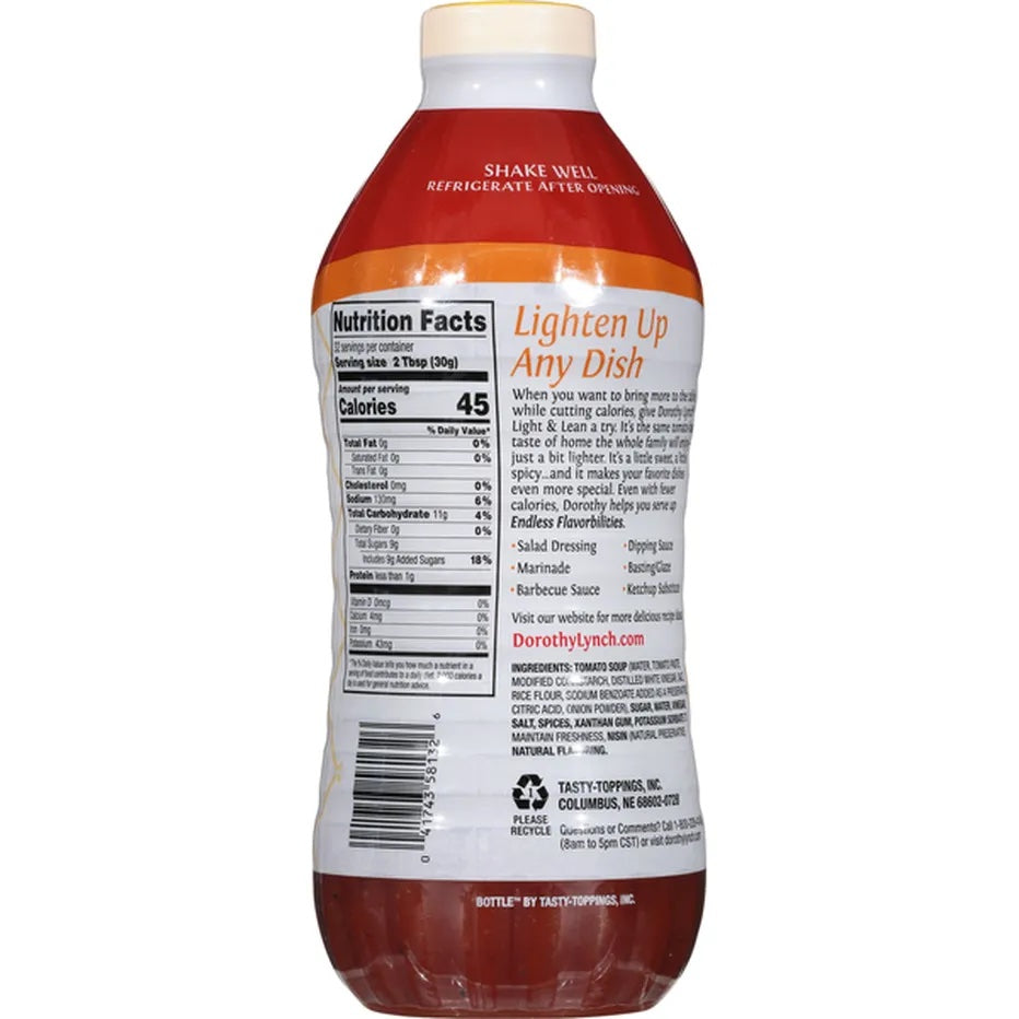 Light and Lean Dorothy Lynch Salad Dressing | Gluten Free | Trans Fat-Free Ingredients | Sweet and Spicy | Thick And Creamy | Single Bottle | 32 oz.