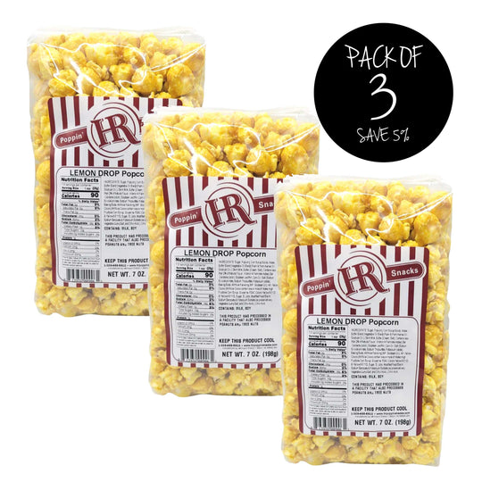 Lemon Popcorn | 7 oz. | Pack of 3 | Refreshing Flavor | Made in Gibbon, NE | HR Poppin' Snacks