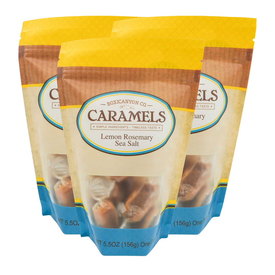 Lemon Rosemary Caramels | Pack of 3 | 12 Caramels Each | Boxicanyon Caramels