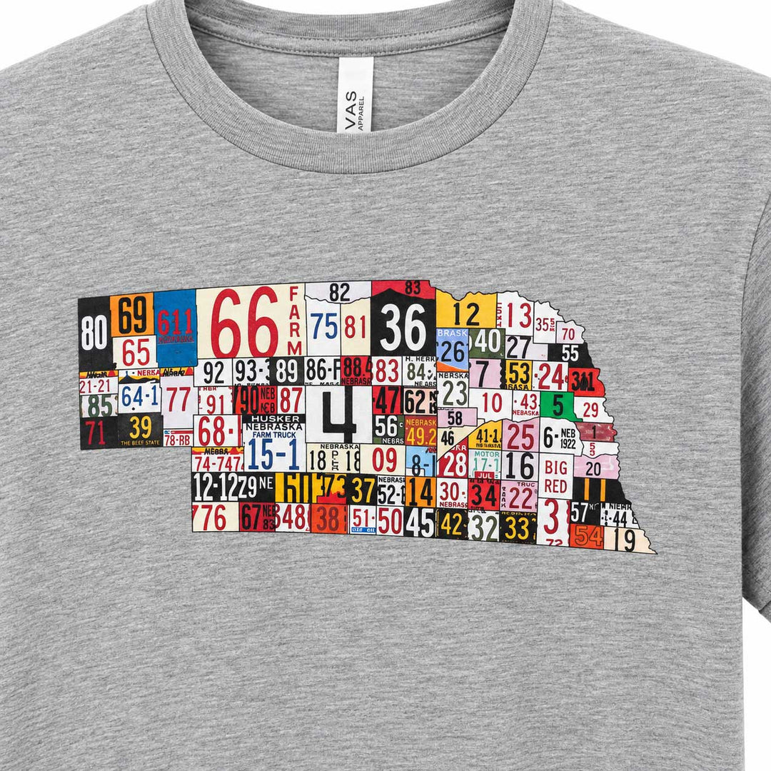 Gray license plate Nebraska shirt