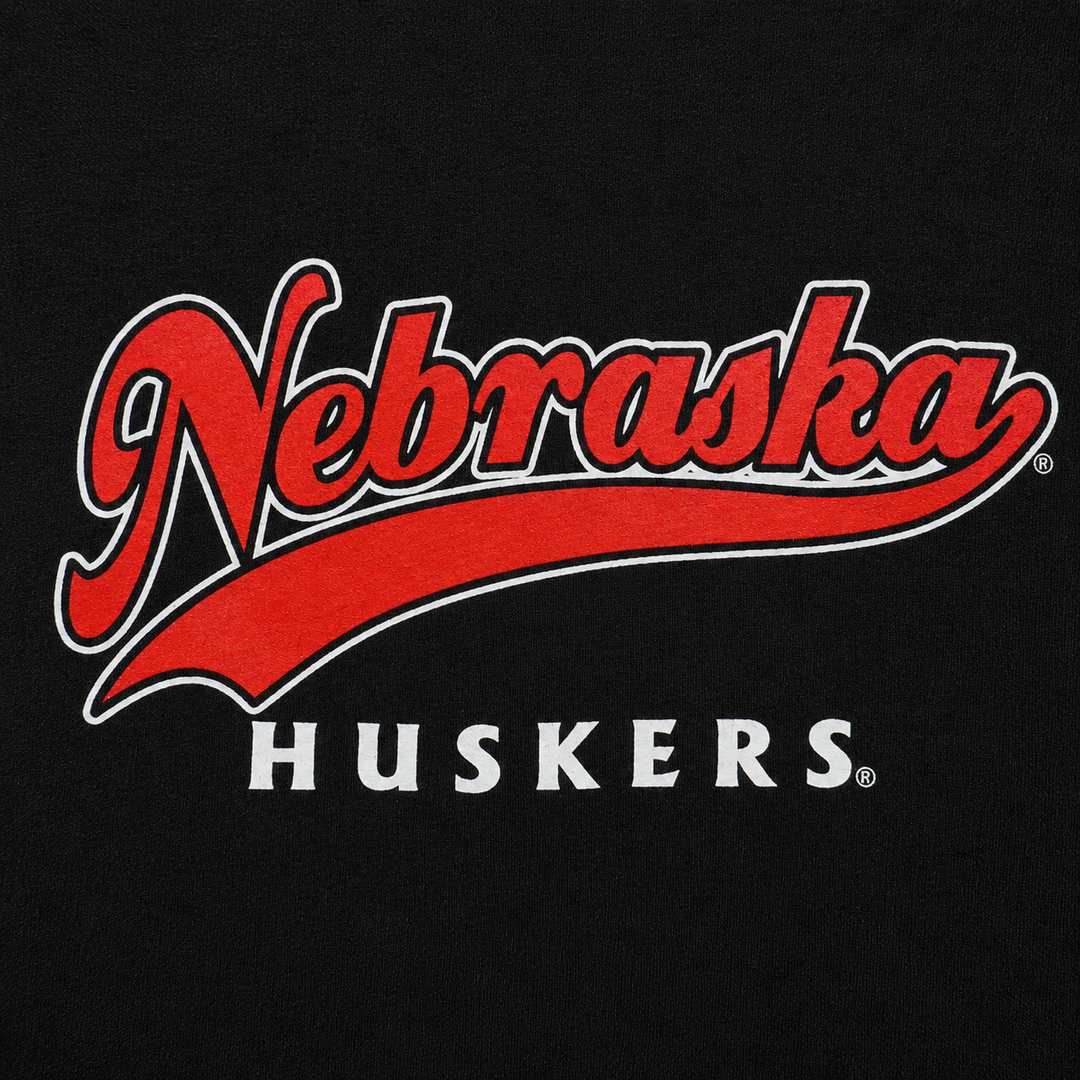 Nebraska Huskers logo in red and white on a black background