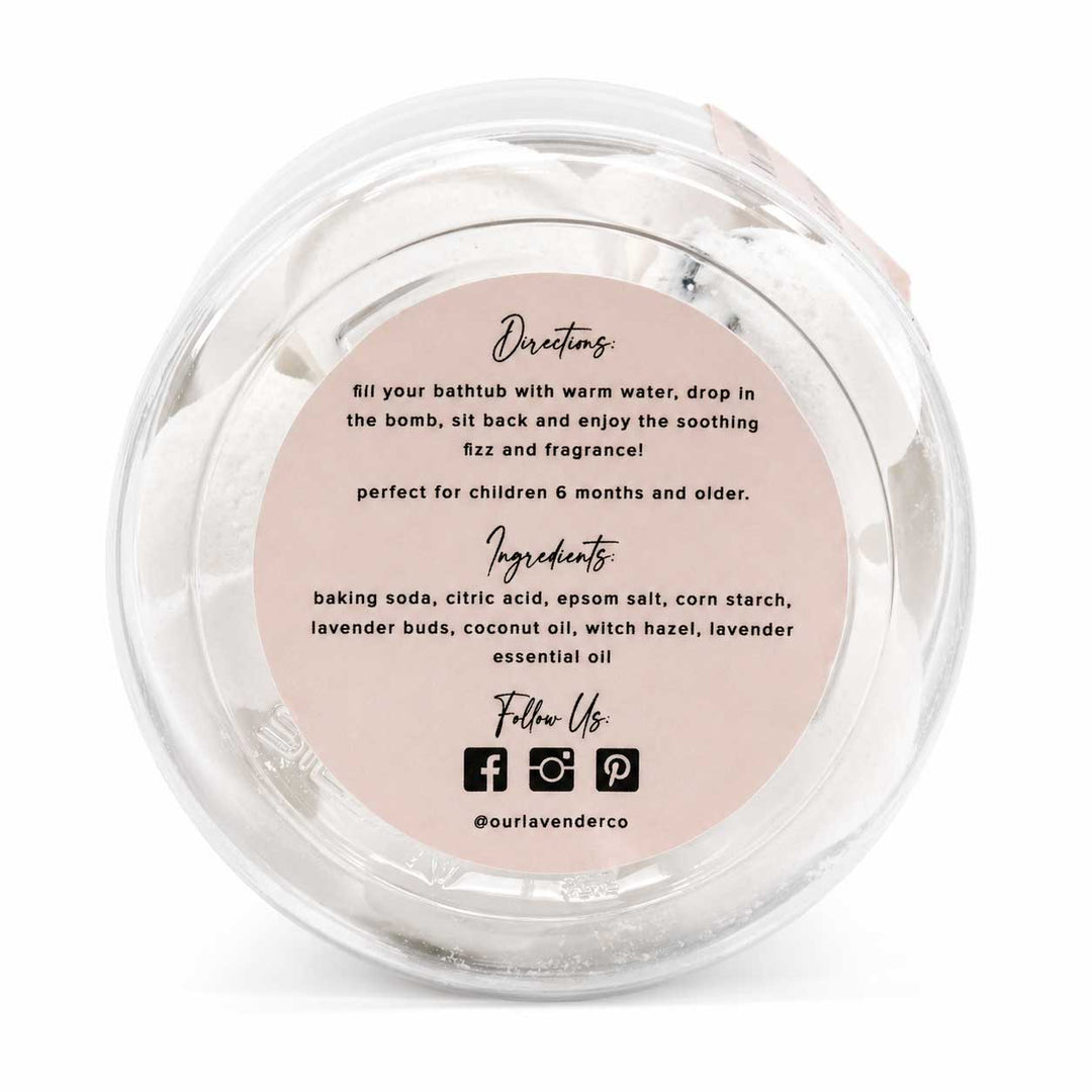 Bath bomb packaging with label on a white background