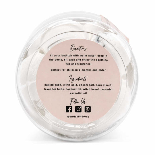Bath bomb packaging with label on a white background