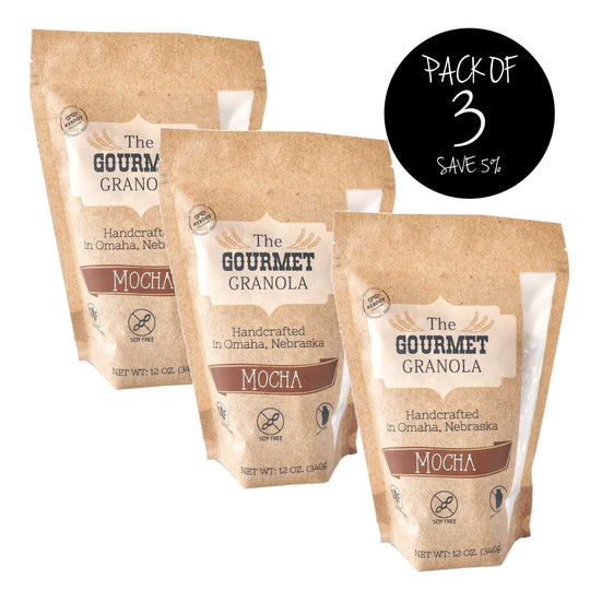 Mocha Granola | Pack of 3 | 12 oz. Bag | Gluten, Dairy, & Soy Free | Healthy Chocolate Treat | Made in Omaha, NE | The Gourmet Granola