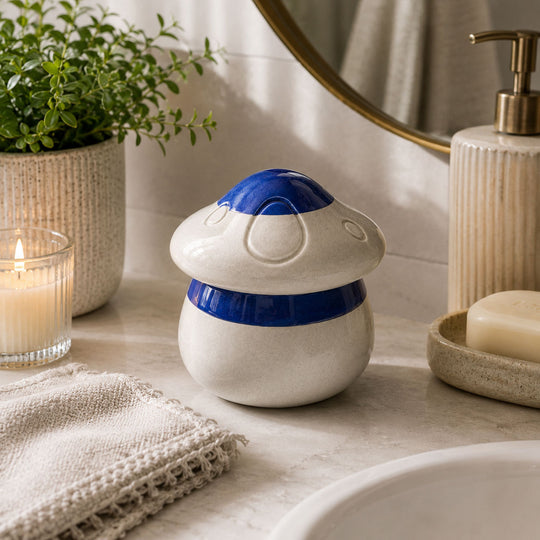 mushroom container in bathroom