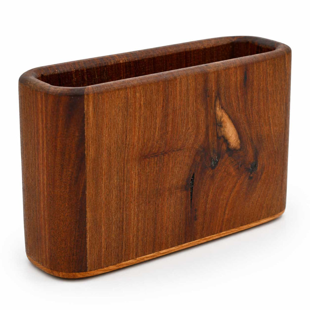 Wooden napkin holder on a white background