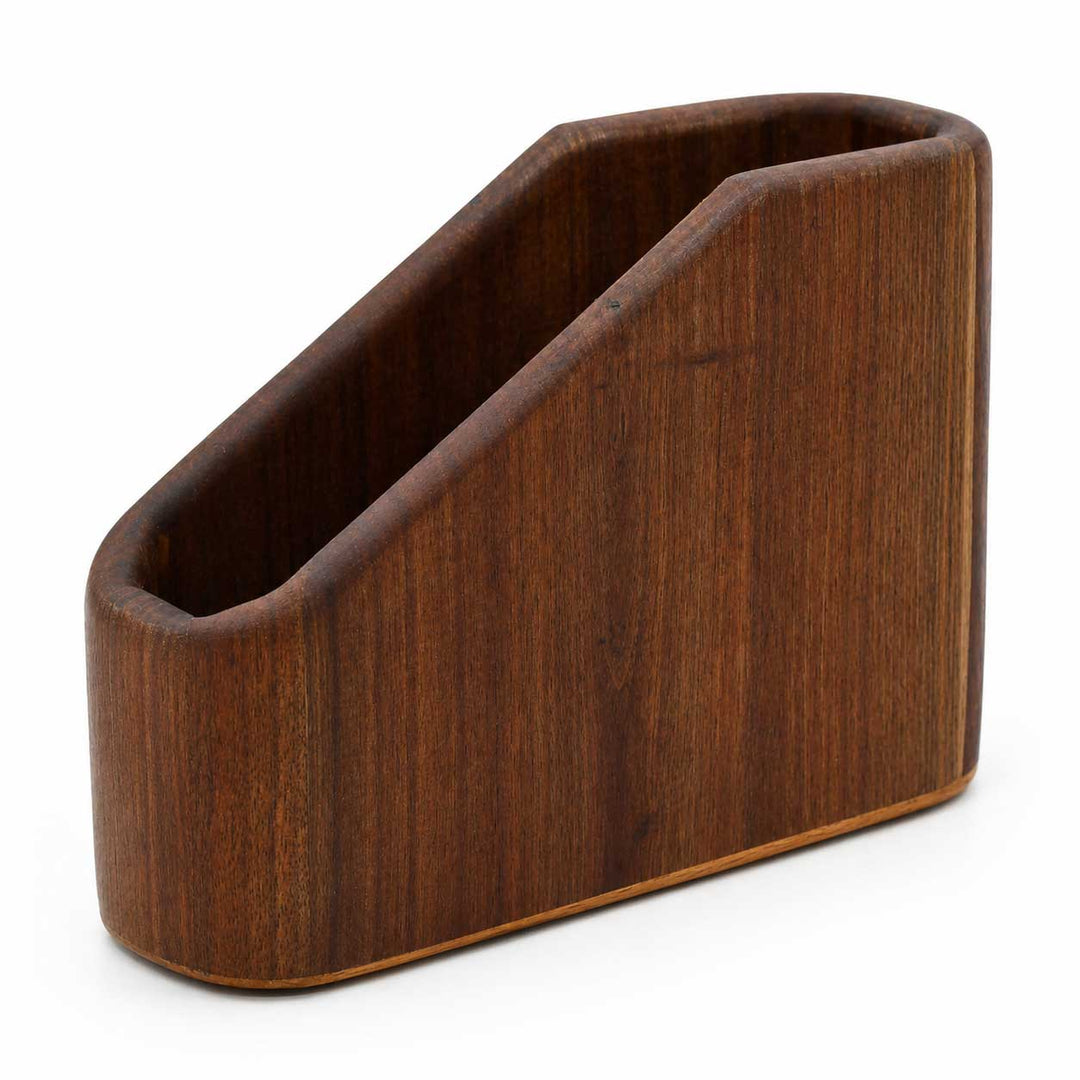 Wooden napkin holder on a white background