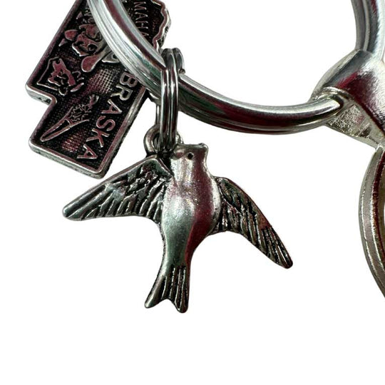 Key Chain With Nebraska State Bird Charms | Multiple Color Options | 1 1/4" Nickel Split Key Ring | Create