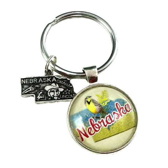 Key Chain With Nebraska State Bird Charms | Multiple Color Options | 1 1/4" Nickel Split Key Ring | Create