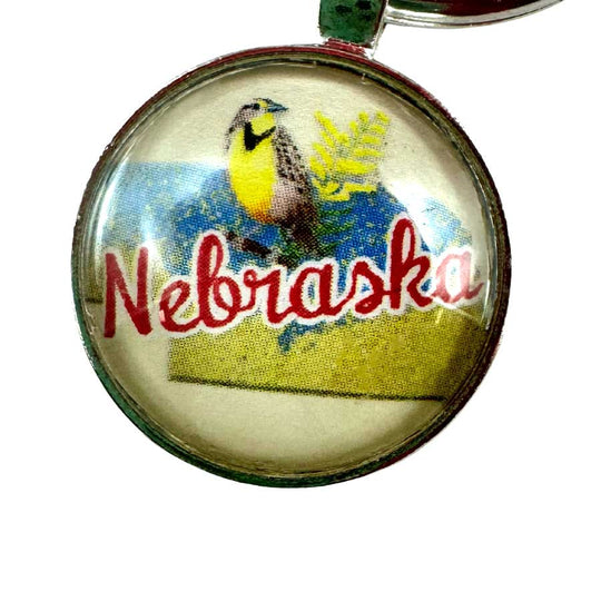 Key Chain With Nebraska State Bird Charms | Multiple Color Options | 1 1/4" Nickel Split Key Ring | Create