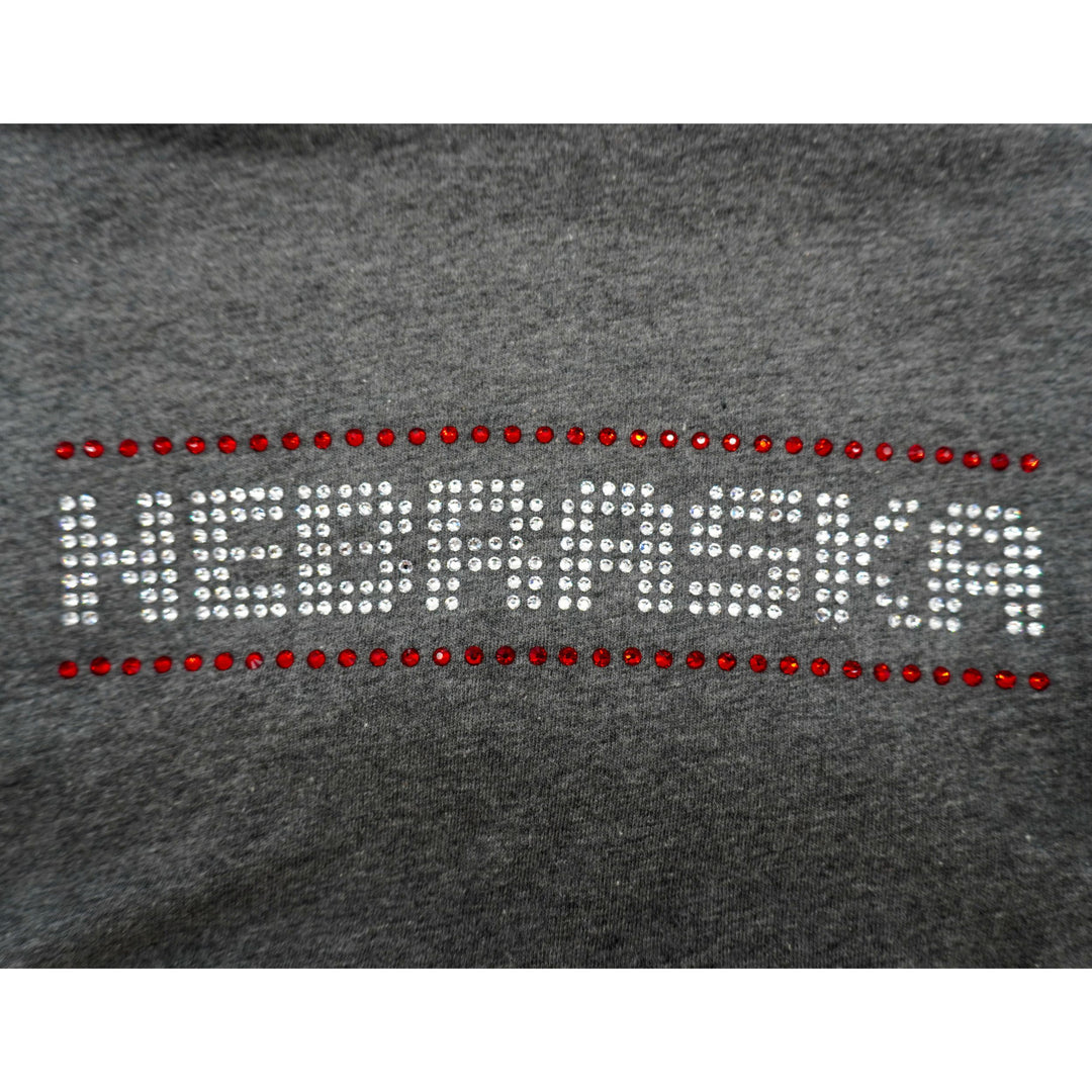 Gray Nebraska Long Sleeve Shirt with Red & White Striped Sleeves | Multiple Sizes | Nature Find & Designs