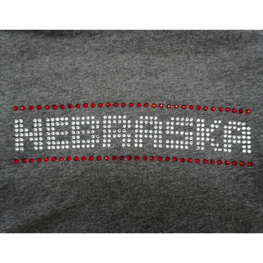 Gray Nebraska Long Sleeve Shirt with Red & White Striped Sleeves | Multiple Sizes | Nature Find & Designs