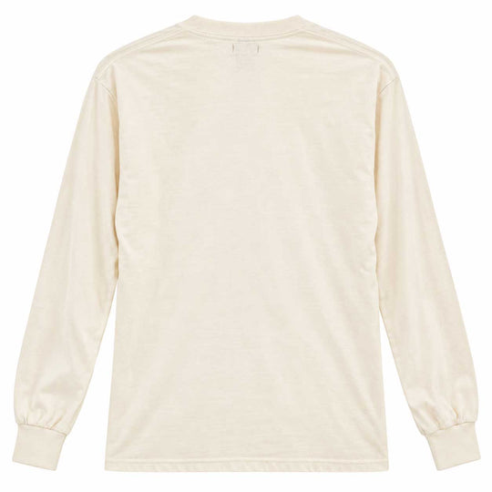 A plain cream-colored long-sleeve t-shirt shown from the back, laid flat against a solid white background.