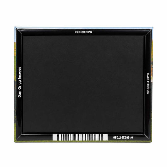 A black square picture frame with a thin dark border, shown against a plain white background. White text on the frame reads 'Dan Grig Images' on the left, 'Made in Mexico' on the right, and a barcode with numbers along the bottom.