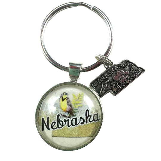 Key Chain With Nebraska State Bird Charms | Multiple Color Options | 1 1/4" Nickel Split Key Ring | Create