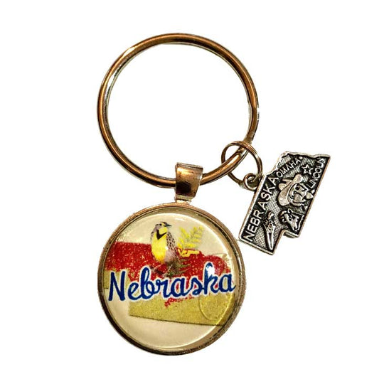 Key Chain With Nebraska State Bird Charms | Multiple Color Options | 1 1/4" Nickel Split Key Ring | Create