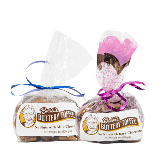 Homemade No Nut Toffee Bundle | 8 oz | Milk and Dark Chocolate | Barb's Buttery Toffee