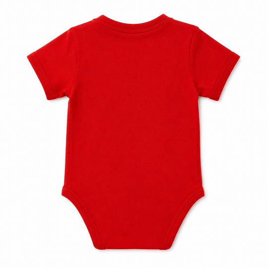 Red baby onesie on a white background