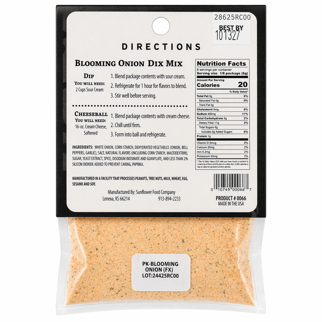 Spice mix package with directions and nutrition facts on a white background
