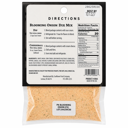 Spice mix package with directions and nutrition facts on a white background
