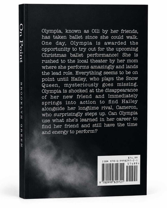 The back cover of the book 'On Point' by Brooklyn Gaskin, featuring a black background with white text and a barcode at the bottom right.