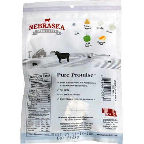 Beef Jerky | 3 oz. Bag | Original Flavor | Simple, Savory Flavor | Single Source, Hand Selected Cattle | Perfect Quick, High Protein Snack | Expertly Cut, Trimmed, & Seasoned | Nebraska Beef Jerky | 6 Pack | Shipping Included