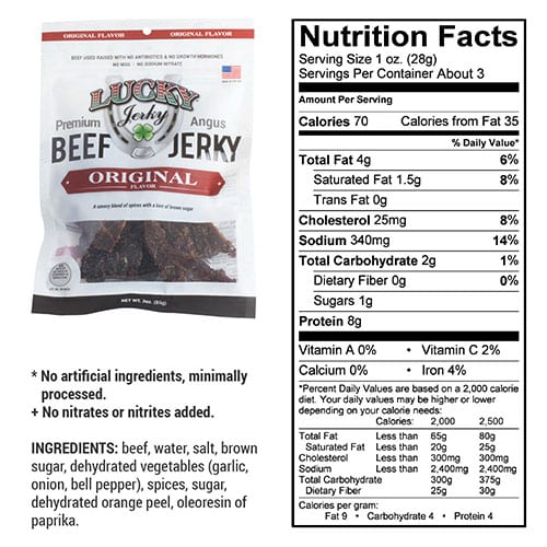 Original Beef Jerky | 3 oz. Bag | Savory Medley Of Beef, Smoke, & Seasoning | Single Source Cattle | High Protein Grab-And-Go Snack | Expertly Cut, Trimmed, & Seasoned | Nebraska Jerky | 2 Pack | Shipping Included