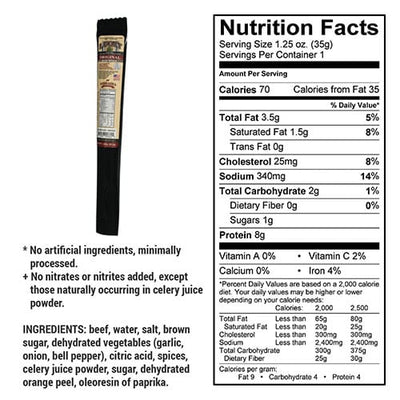 Beef Stick | 1.25 oz. | Original | Delicious Symphony Of Garlic, Onion, Celery, & Paprika | Cooked To Tender Perfection | Expertly Seasoned And Cooked | All Natural | Convenient Snack For On-The-Go | 6 Pack | Shipping Included
